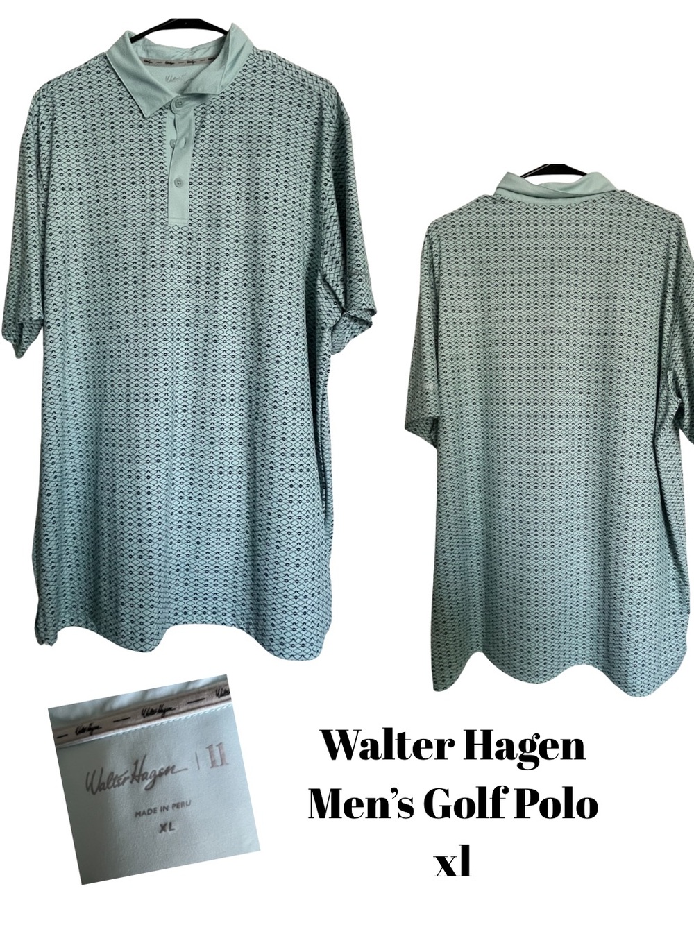 Walter Hagen Light Mint Green Patterned Golf Polo
